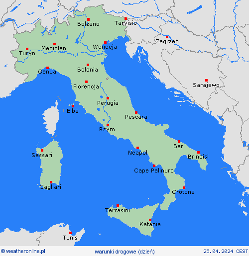 warunki drogowe Włochy Europa mapy prognostyczne