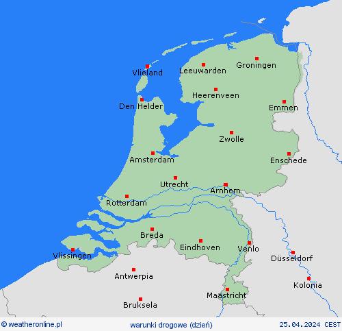 warunki drogowe Holandia Europa mapy prognostyczne