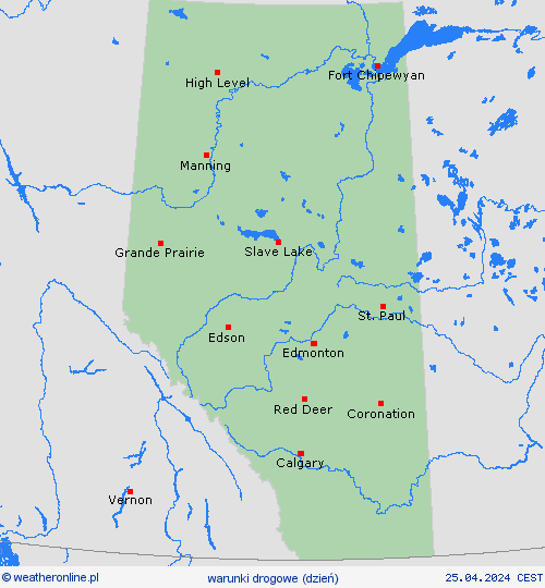 warunki drogowe Alberta Ameryka Północna mapy prognostyczne