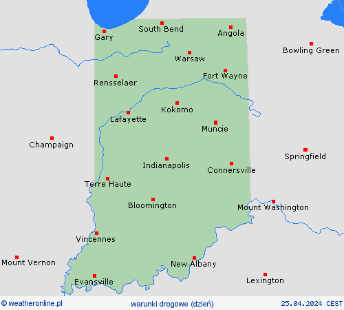 warunki drogowe Indiana Ameryka Północna mapy prognostyczne