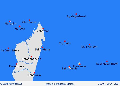 warunki drogowe Mauritius Afryka mapy prognostyczne