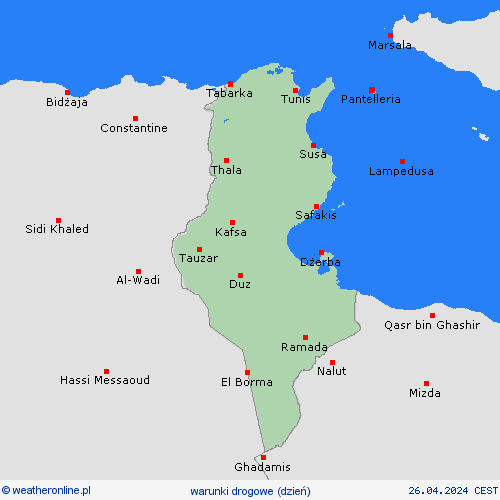 warunki drogowe Tunezja Afryka mapy prognostyczne