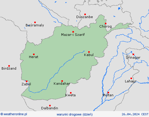 warunki drogowe Afganistan Azja mapy prognostyczne
