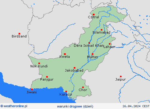 warunki drogowe Pakistan Azja mapy prognostyczne