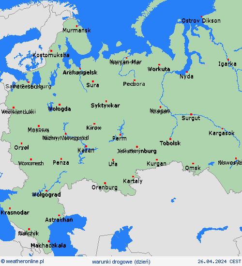 warunki drogowe Rosja Europa mapy prognostyczne