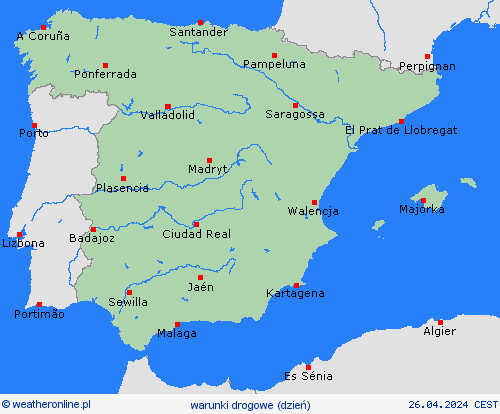 warunki drogowe Hiszpania Europa mapy prognostyczne