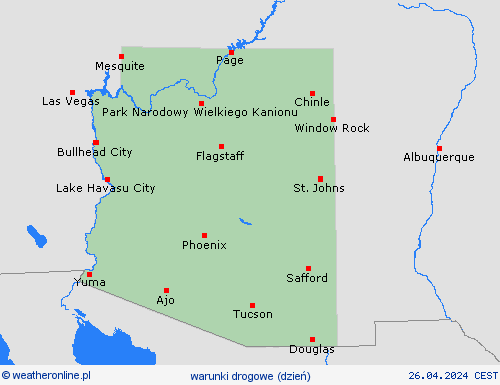 warunki drogowe Arizona Ameryka Północna mapy prognostyczne