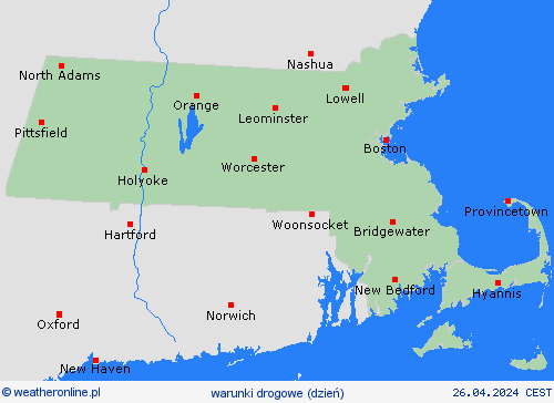 warunki drogowe Massachusetts Ameryka Północna mapy prognostyczne