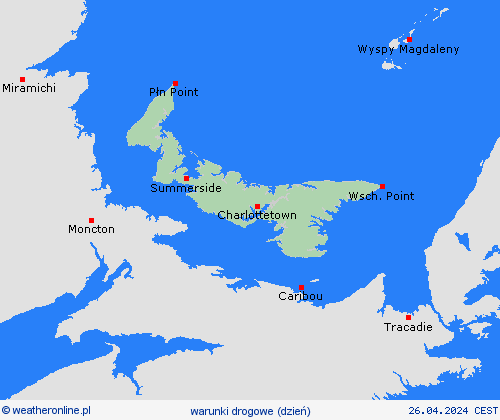 warunki drogowe Wyspy Księcia Edwarda Ameryka Północna mapy prognostyczne