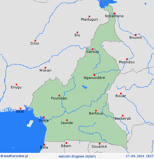 warunki drogowe Kamerun Afryka mapy prognostyczne