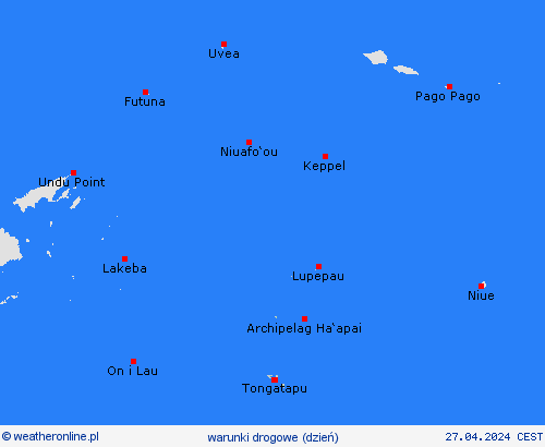 warunki drogowe Tonga Oceania mapy prognostyczne