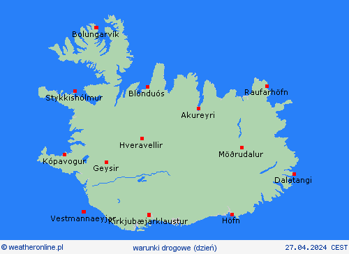 warunki drogowe Islandia Europa mapy prognostyczne