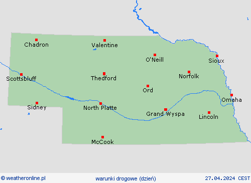 warunki drogowe Nebraska Ameryka Północna mapy prognostyczne