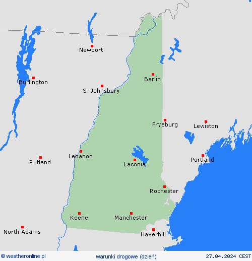 warunki drogowe New Hampshire Ameryka Północna mapy prognostyczne