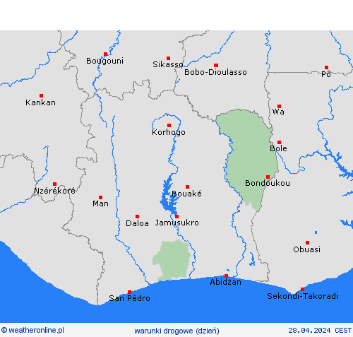 warunki drogowe Wybrzeże Kości Słoniowej Afryka mapy prognostyczne