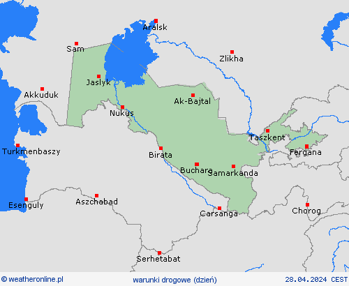 warunki drogowe Uzbekistan Azja mapy prognostyczne