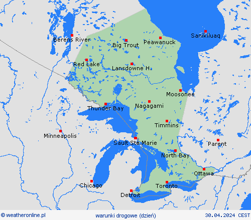 warunki drogowe Ontario Ameryka Północna mapy prognostyczne