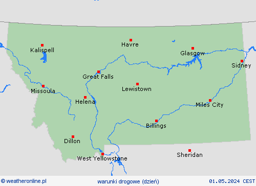 warunki drogowe Montana Ameryka Północna mapy prognostyczne