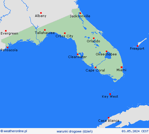 warunki drogowe Floryda Ameryka Północna mapy prognostyczne