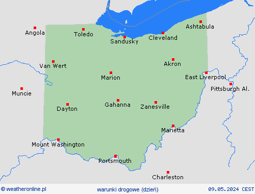 warunki drogowe Ohio Ameryka Północna mapy prognostyczne