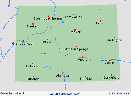 warunki drogowe Kolorado Ameryka Północna mapy prognostyczne