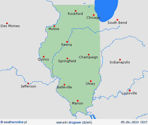 warunki drogowe Illinois Ameryka Północna mapy prognostyczne