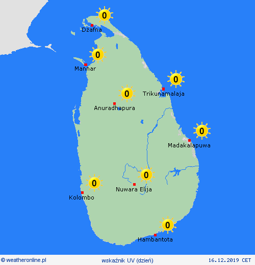 wskaźnik uv Sri Lanka Azja mapy prognostyczne