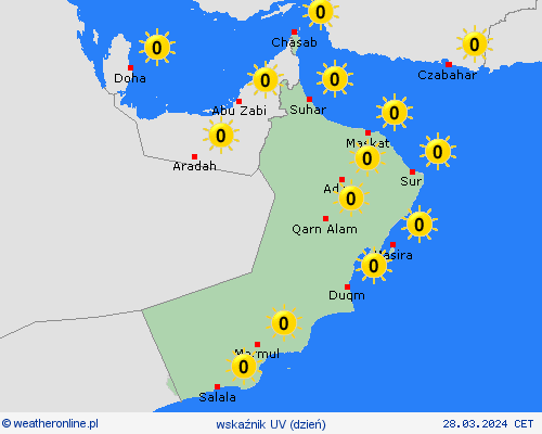 wskaźnik uv Oman Azja mapy prognostyczne