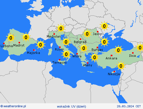 wskaźnik uv  Europa mapy prognostyczne