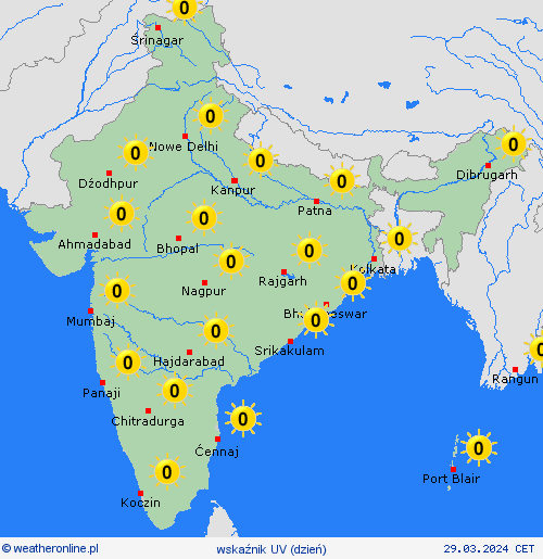 wskaźnik uv Indie Azja mapy prognostyczne