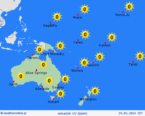 wskaźnik uv  Oceania mapy prognostyczne