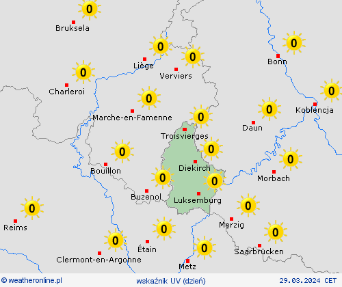 wskaźnik uv Luksemburg Europa mapy prognostyczne