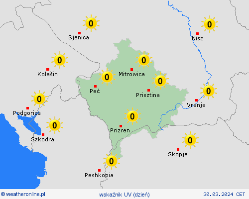 wskaźnik uv Kosowo Europa mapy prognostyczne