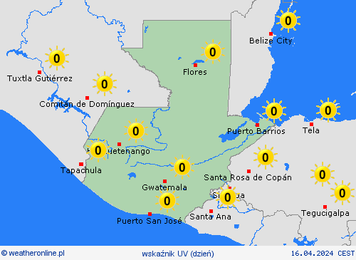 wskaźnik uv Gwatemala Ameryka Środkowa mapy prognostyczne
