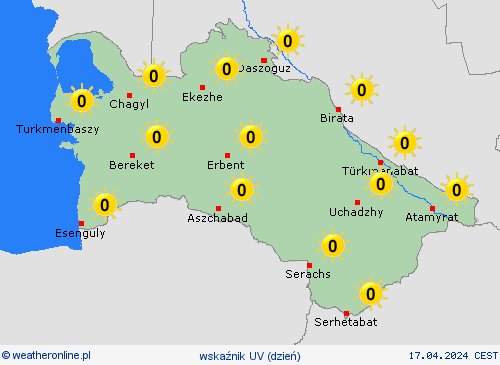 wskaźnik uv Turkmenistan Azja mapy prognostyczne