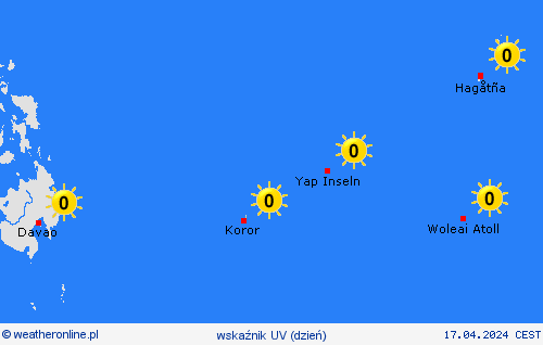 wskaźnik uv Palau Oceania mapy prognostyczne