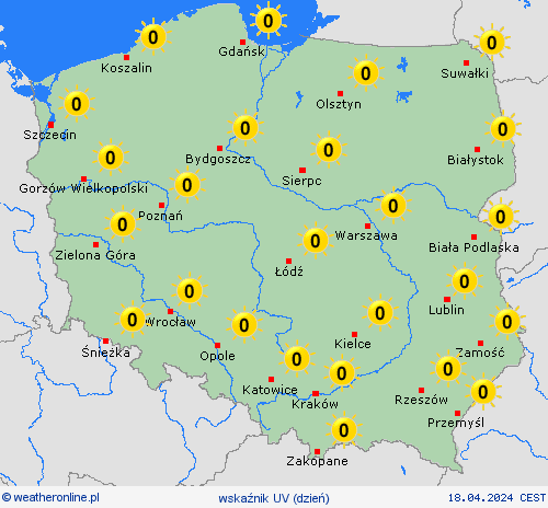 wskaźnik uv Polska Europa mapy prognostyczne