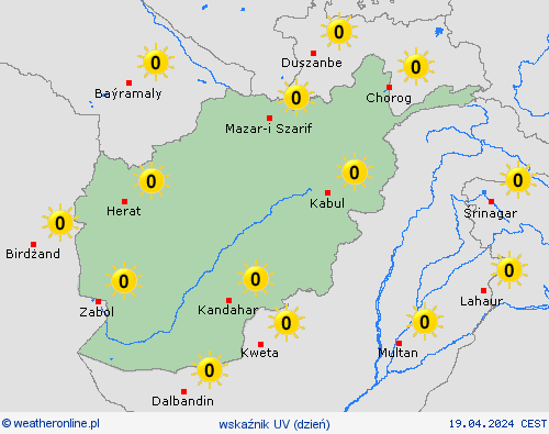 wskaźnik uv Afganistan Azja mapy prognostyczne