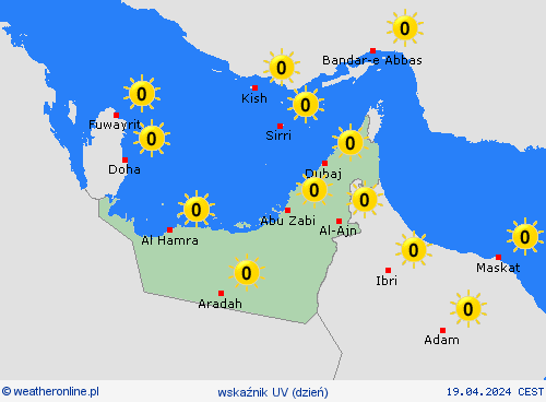 wskaźnik uv Zjednoczone Emiraty Arabskie Azja mapy prognostyczne
