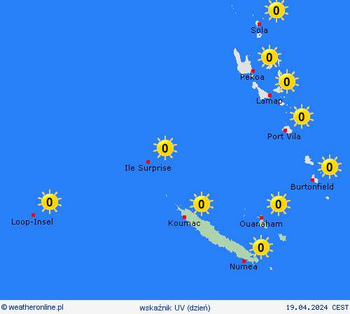 wskaźnik uv Nowa Kaledonia Oceania mapy prognostyczne