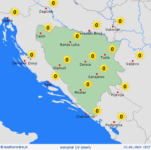 wskaźnik uv Bośnia i Hercegowina Europa mapy prognostyczne