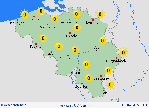 wskaźnik uv Belgia Europa mapy prognostyczne