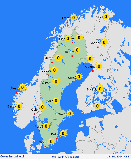 wskaźnik uv Szwecja Europa mapy prognostyczne