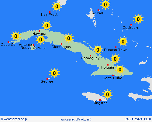 wskaźnik uv Kuba Ameryka Środkowa mapy prognostyczne