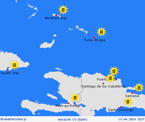 wskaźnik uv Turks i Caicos Ameryka Środkowa mapy prognostyczne