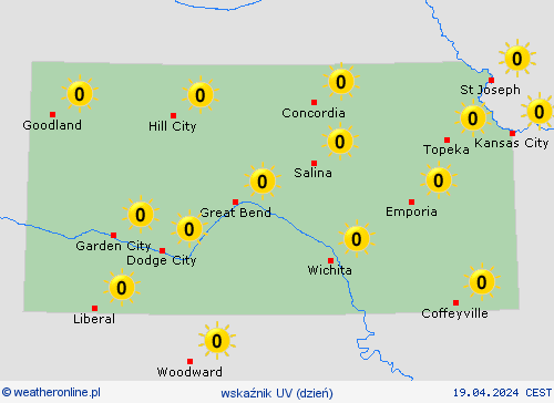 wskaźnik uv Kansas Ameryka Północna mapy prognostyczne