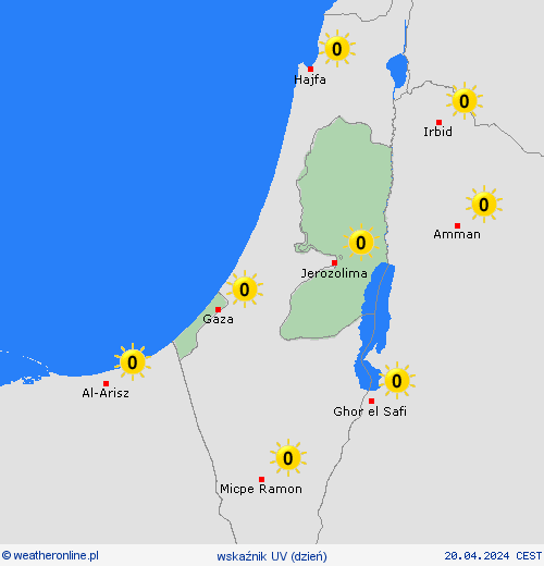 wskaźnik uv Palestyna Azja mapy prognostyczne