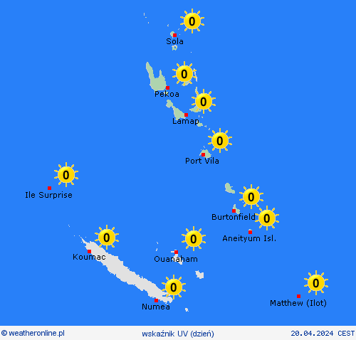 wskaźnik uv Vanuatu Oceania mapy prognostyczne