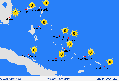 wskaźnik uv Bahamy Ameryka Środkowa mapy prognostyczne