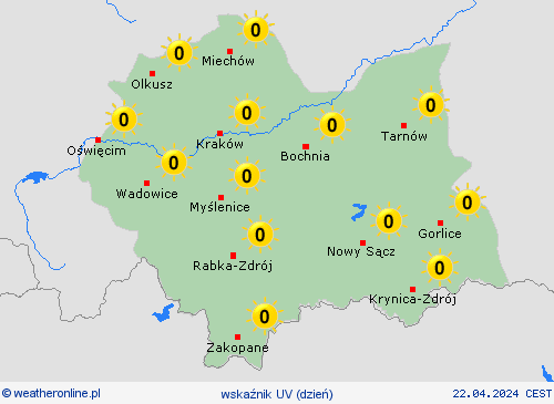 wskaźnik uv  Polska mapy prognostyczne